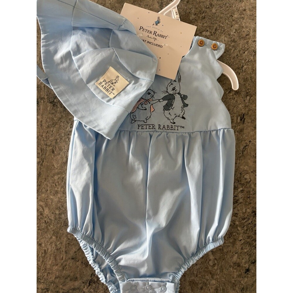 Beatrix Potter Peter Rabbit 12M, 18M Or 24M New With Tags Blue Romper With Hat